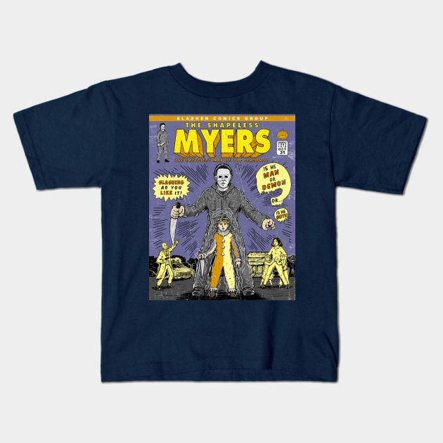 SLASHER COMICS-MYERS Kids T-Shirt by Firebrander